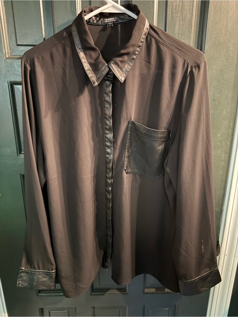 Express Portofino Black Vegan Leather Trim Blouse